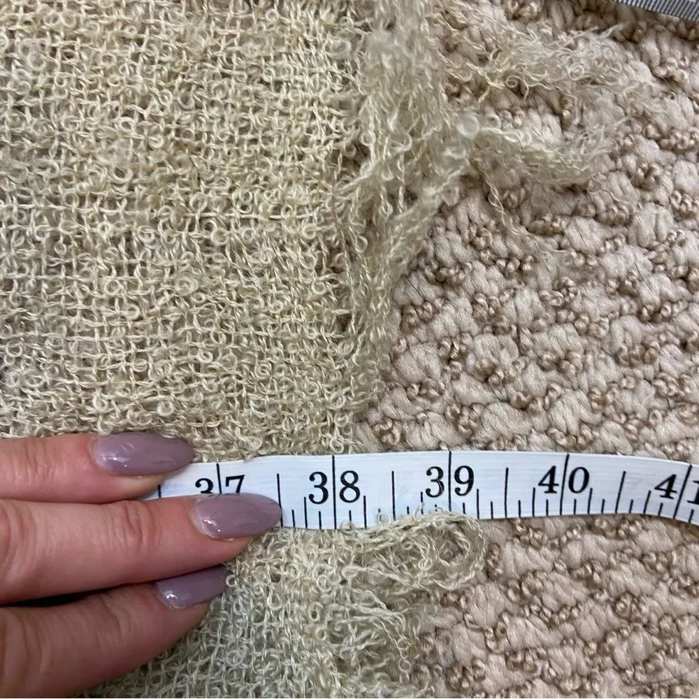 Vintage Off White Woven or Knit Square Fringe Hem‎ Scarf Wrap